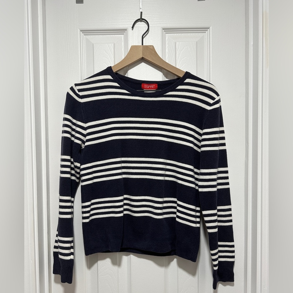 Esprit Navy and White Striped Cotton Sweater